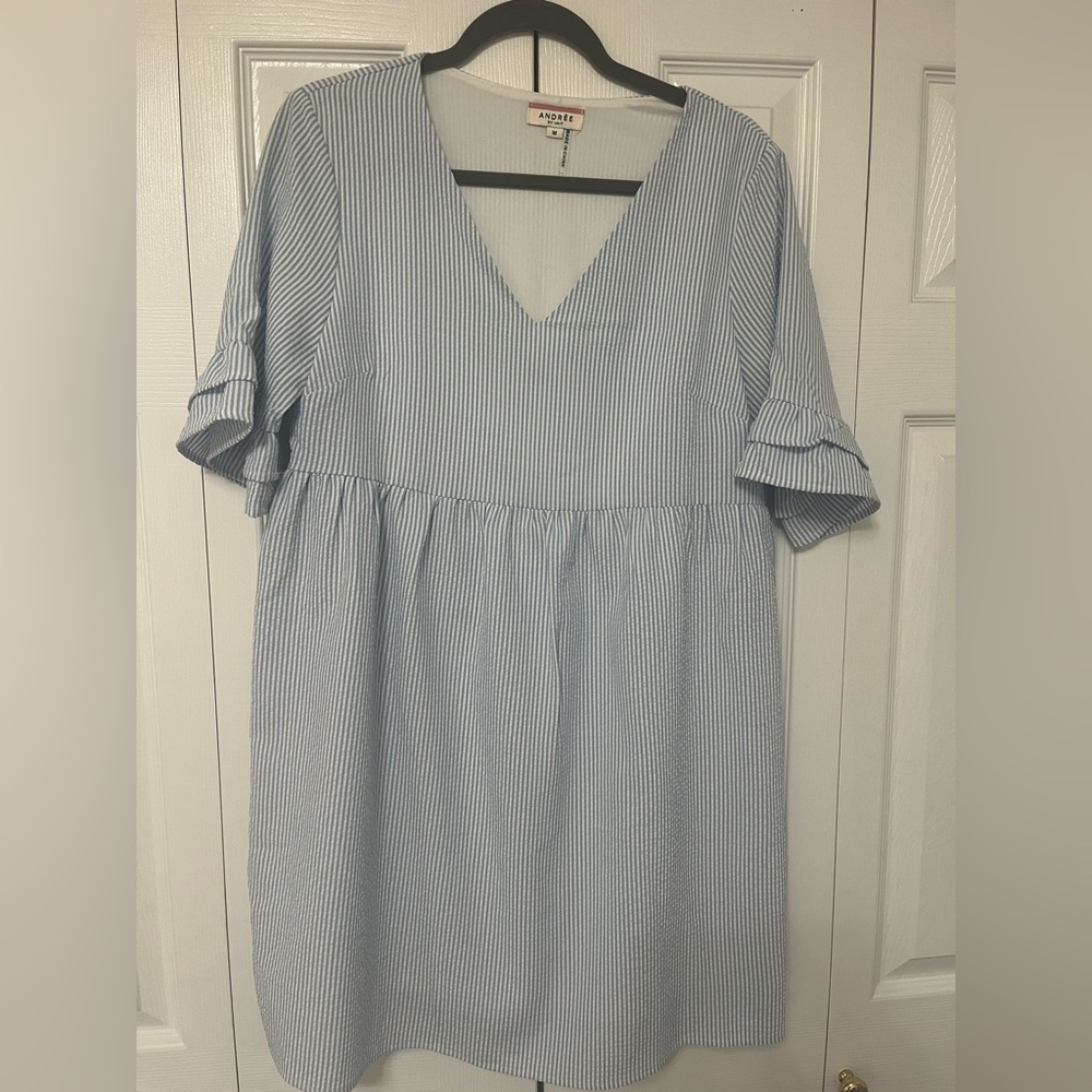 ANDREE BY UNIT Blue & White Stripe Seersucker Dress